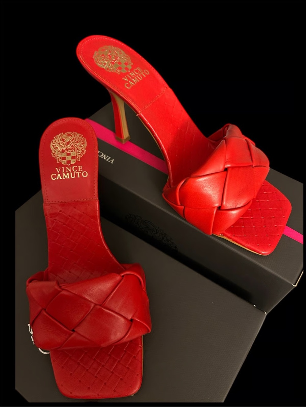 Vince Camuto Red Braided Leather Slide Mules